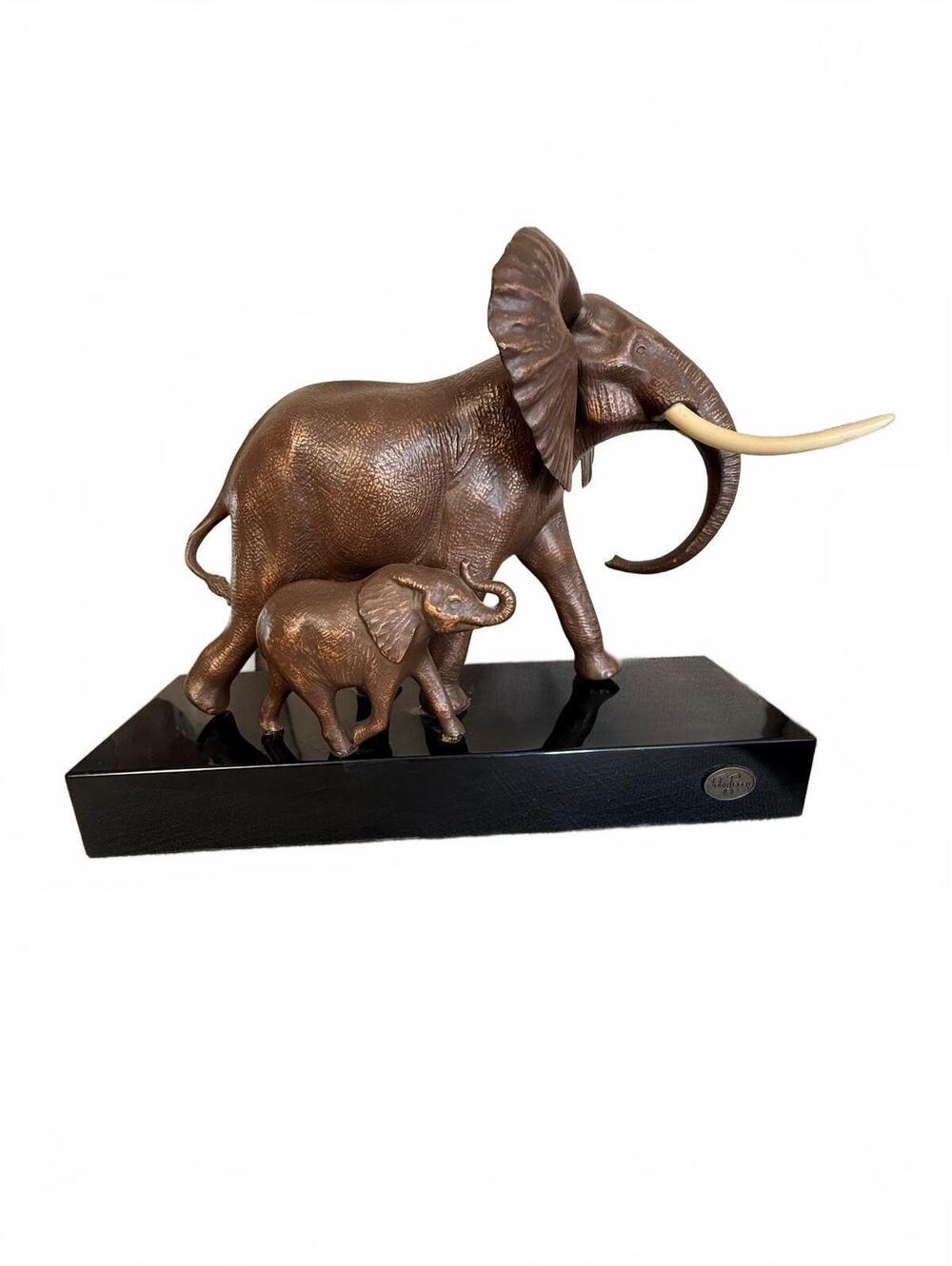 Elephant and Calf Sculpture by John Perry